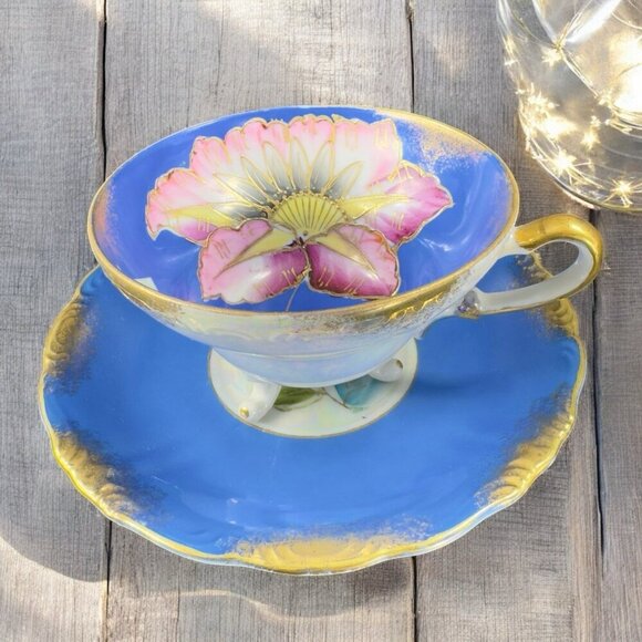 Royal Sealy Porcelain Teacup And Saucer Set Cup Textured Floral Pattern Vintage - Picture 2 of 14